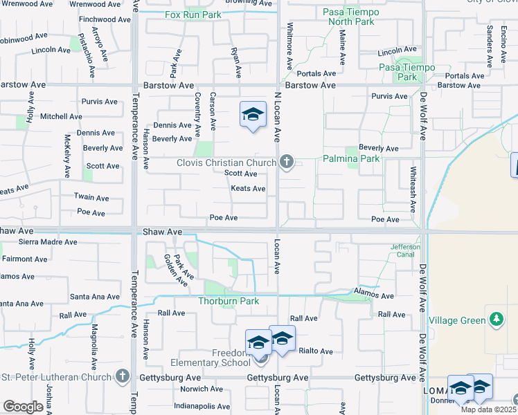map of restaurants, bars, coffee shops, grocery stores, and more near 2974 Twain Avenue in Clovis