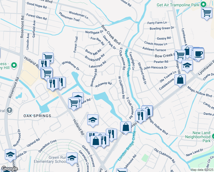 map of restaurants, bars, coffee shops, grocery stores, and more near 924 Pocasset Court in Virginia Beach