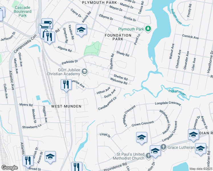 map of restaurants, bars, coffee shops, grocery stores, and more near 2920 Sunrise Avenue in Chesapeake