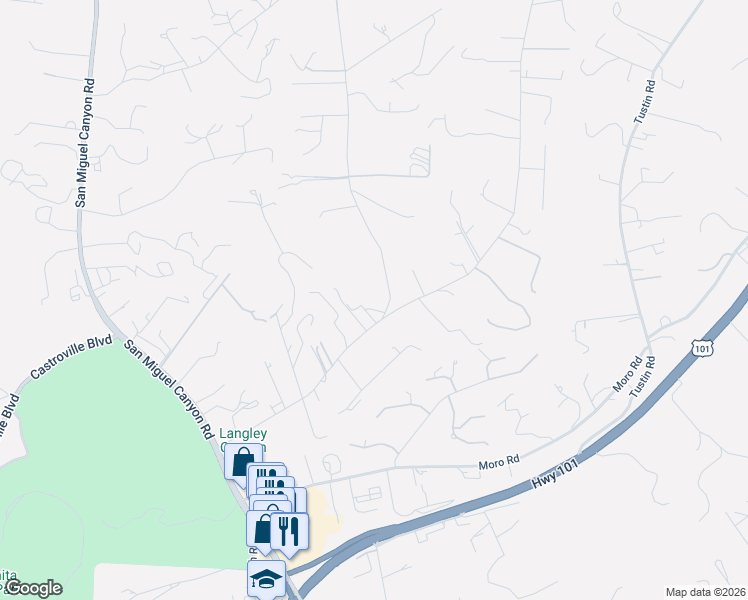 map of restaurants, bars, coffee shops, grocery stores, and more near 7412 Valle Pacifico Road in Prunedale