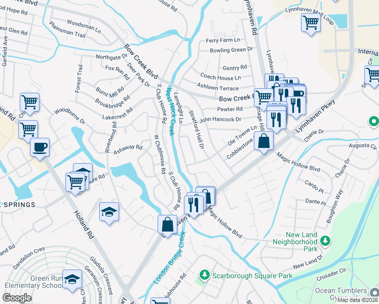map of restaurants, bars, coffee shops, grocery stores, and more near 861 Stratford Hall Drive in Virginia Beach