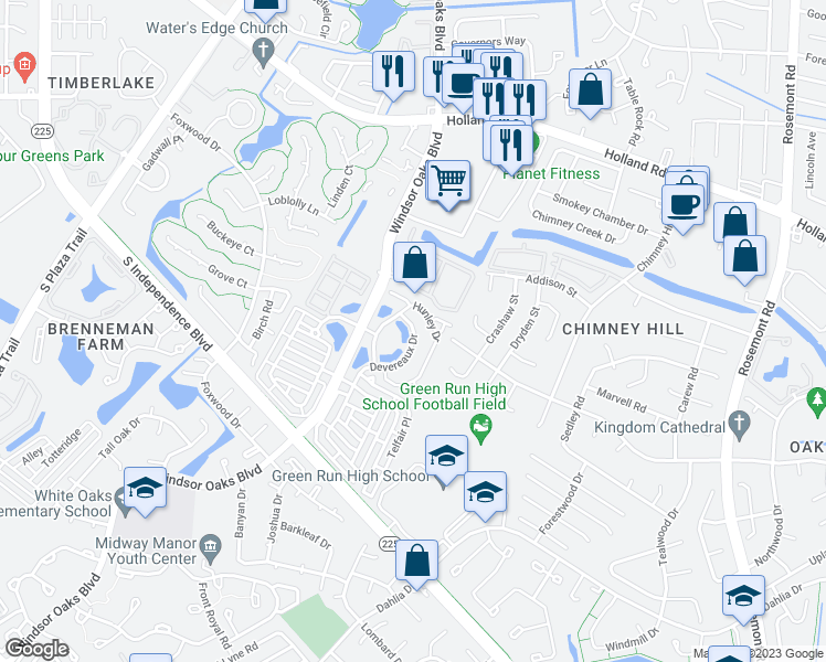 map of restaurants, bars, coffee shops, grocery stores, and more near 836 Devereaux Drive in Virginia Beach