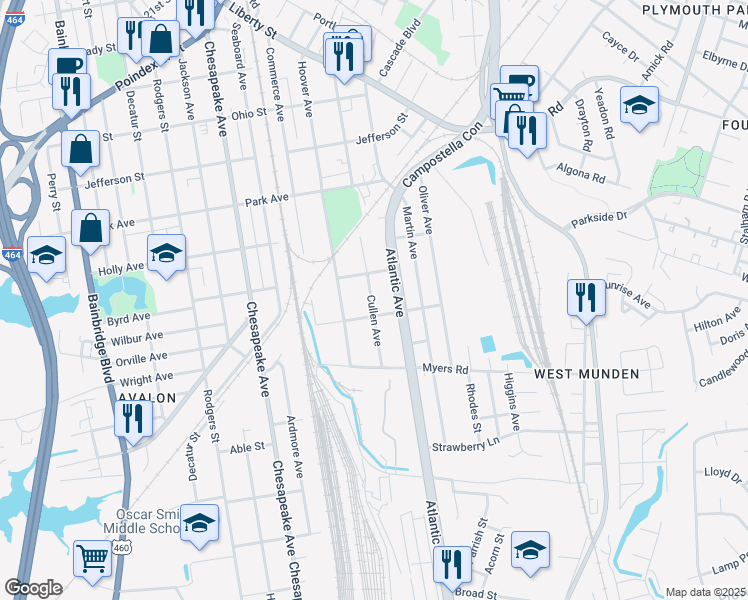 map of restaurants, bars, coffee shops, grocery stores, and more near 1712 Cullen Avenue in Chesapeake