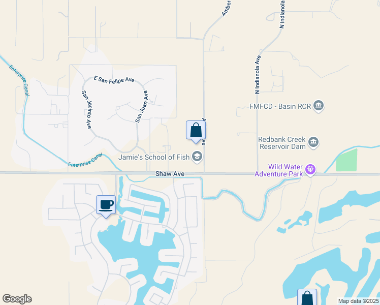 map of restaurants, bars, coffee shops, grocery stores, and more near 5089 Amber Avenue in Clovis