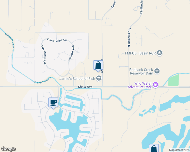 map of restaurants, bars, coffee shops, grocery stores, and more near 5089 Amber Avenue in Clovis