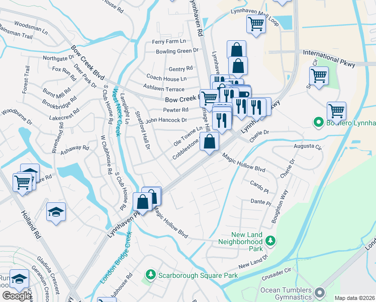 map of restaurants, bars, coffee shops, grocery stores, and more near 3033 Cobblestone Drive in Virginia Beach