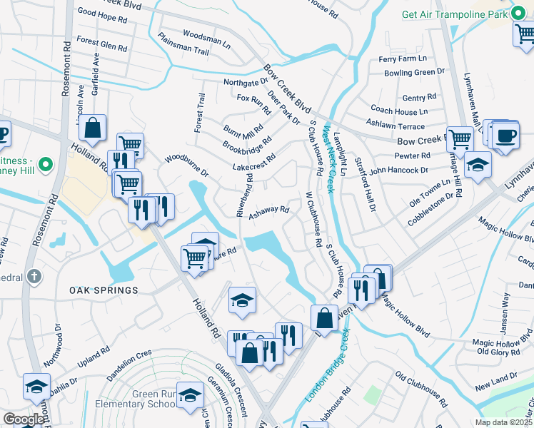 map of restaurants, bars, coffee shops, grocery stores, and more near 3205 Ashaway Rd in Virginia Beach