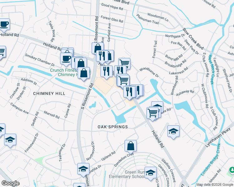 map of restaurants, bars, coffee shops, grocery stores, and more near 3644 Edenberry Court in Virginia Beach