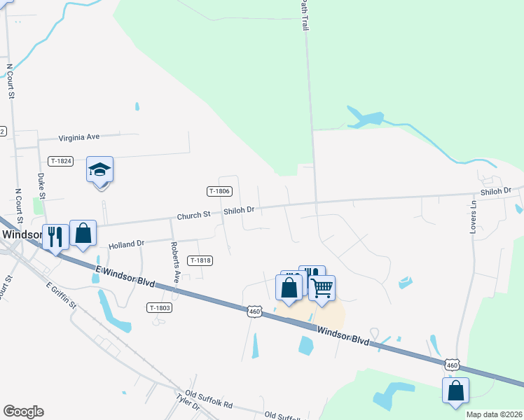 map of restaurants, bars, coffee shops, grocery stores, and more near 11331 Shiloh Drive in Windsor
