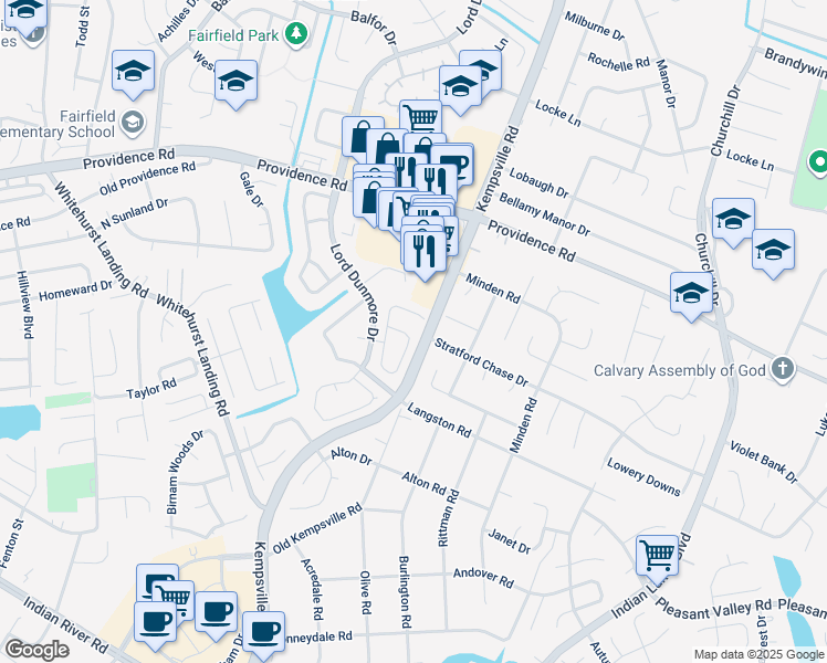 map of restaurants, bars, coffee shops, grocery stores, and more near 5508 Glenville Circle in Virginia Beach