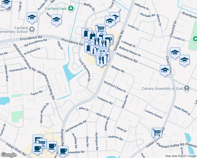 map of restaurants, bars, coffee shops, grocery stores, and more near 5508 Glenville Circle in Virginia Beach