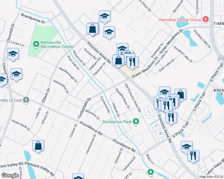 map of restaurants, bars, coffee shops, grocery stores, and more near 825 Timberlake Drive in Virginia Beach