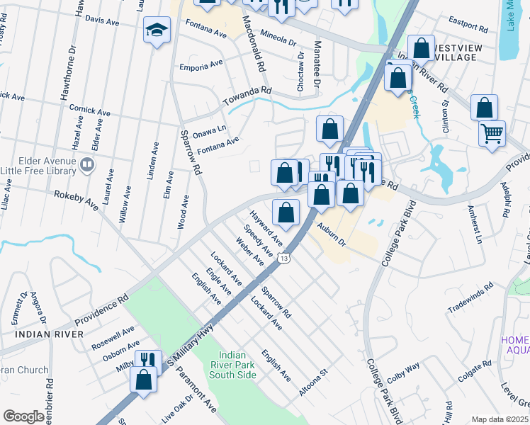 map of restaurants, bars, coffee shops, grocery stores, and more near 1723 Fisher Avenue in Chesapeake