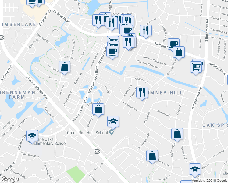 map of restaurants, bars, coffee shops, grocery stores, and more near 3802 Rittenburg Circle in Virginia Beach