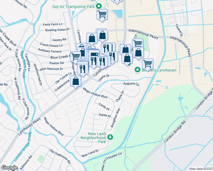 map of restaurants, bars, coffee shops, grocery stores, and more near 2933 Augusta Circle in Virginia Beach