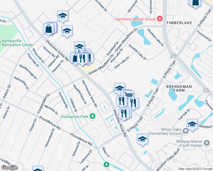 map of restaurants, bars, coffee shops, grocery stores, and more near 4560 Princess Anne Rd in Virginia Beach