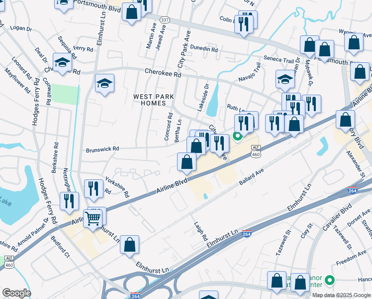 map of restaurants, bars, coffee shops, grocery stores, and more near 136 Kings Gate Drive in Portsmouth