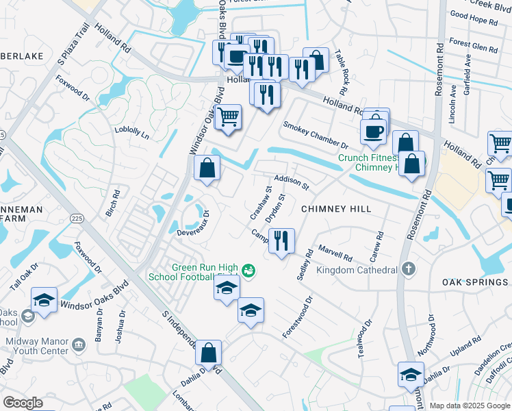map of restaurants, bars, coffee shops, grocery stores, and more near 3640 Coleridge Court in Virginia Beach