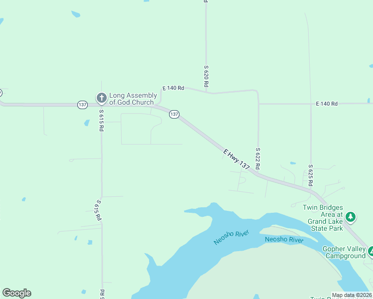 map of restaurants, bars, coffee shops, grocery stores, and more near 14368-14360 South 620 Road in Fairland