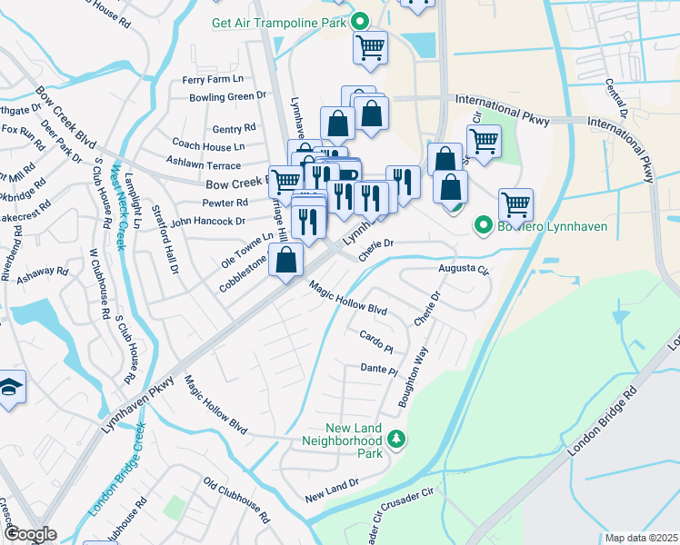 map of restaurants, bars, coffee shops, grocery stores, and more near 2908 Peppercorn Court in Virginia Beach