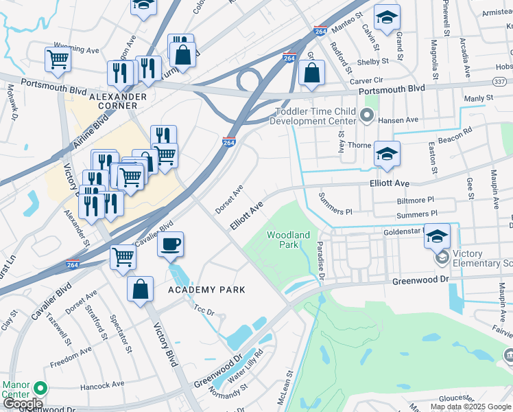 map of restaurants, bars, coffee shops, grocery stores, and more near 300 Gygax Avenue in Portsmouth