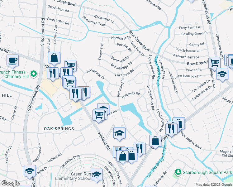 map of restaurants, bars, coffee shops, grocery stores, and more near 892 Riverbend Road in Virginia Beach