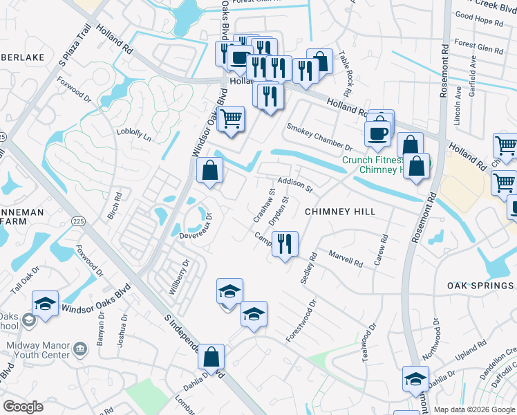 map of restaurants, bars, coffee shops, grocery stores, and more near 3640 Coleridge Court in Virginia Beach
