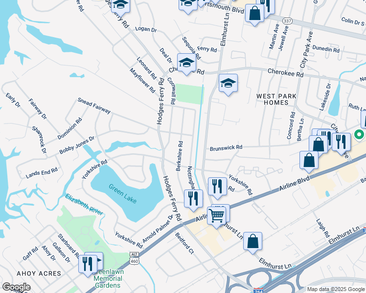 map of restaurants, bars, coffee shops, grocery stores, and more near 607 Berkshire Road in Portsmouth