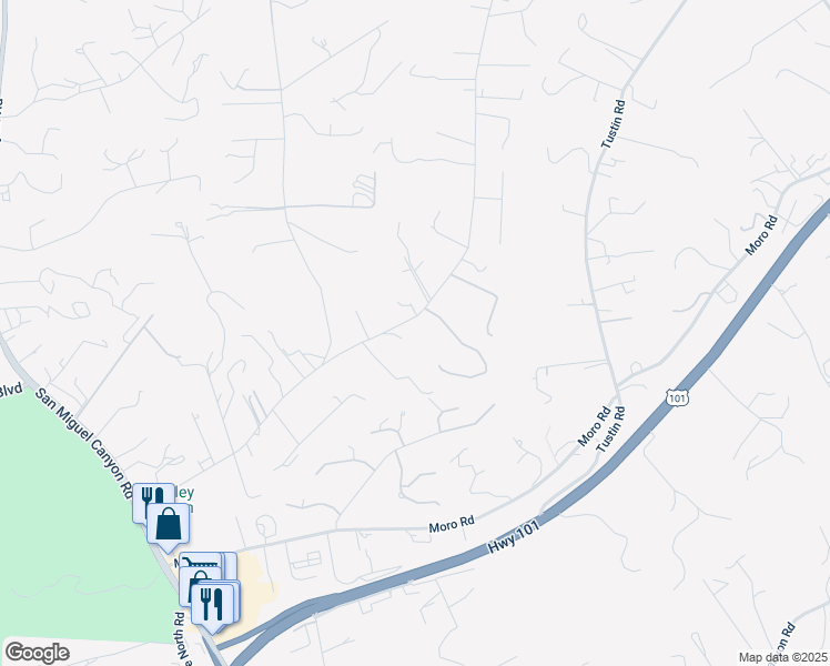 map of restaurants, bars, coffee shops, grocery stores, and more near 7417 Langley Canyon Road in Salinas
