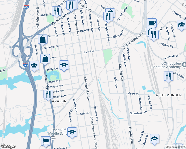 map of restaurants, bars, coffee shops, grocery stores, and more near 1603 Seaboard Avenue in Chesapeake