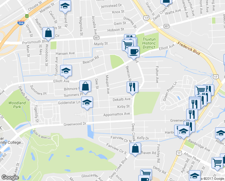 map of restaurants, bars, coffee shops, grocery stores, and more near 5 Beacon Road in Portsmouth