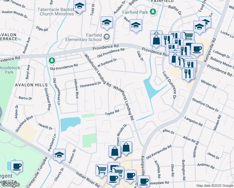 map of restaurants, bars, coffee shops, grocery stores, and more near 908 Tidemark Court in Virginia Beach
