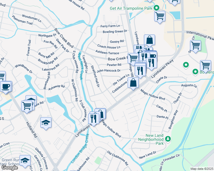 map of restaurants, bars, coffee shops, grocery stores, and more near 864 Kings Arms Drive in Virginia Beach