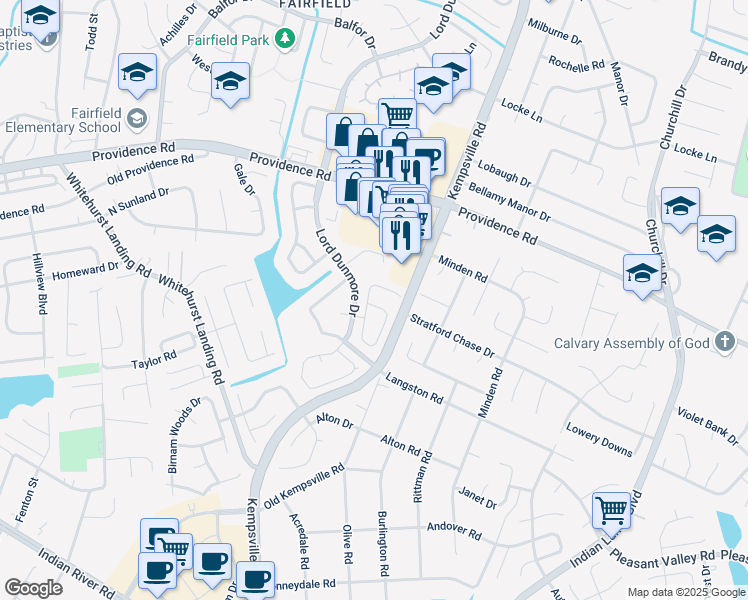 map of restaurants, bars, coffee shops, grocery stores, and more near 5524 Glenville Circle in Virginia Beach