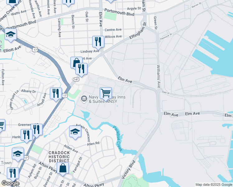 map of restaurants, bars, coffee shops, grocery stores, and more near in Portsmouth