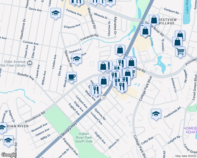 map of restaurants, bars, coffee shops, grocery stores, and more near 1708 Fisher Avenue in Chesapeake