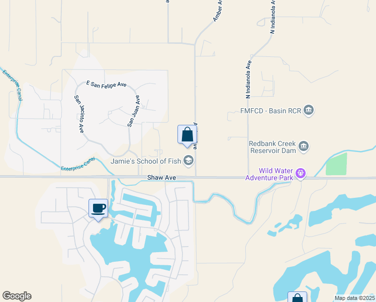 map of restaurants, bars, coffee shops, grocery stores, and more near 5089 Amber Avenue in Clovis