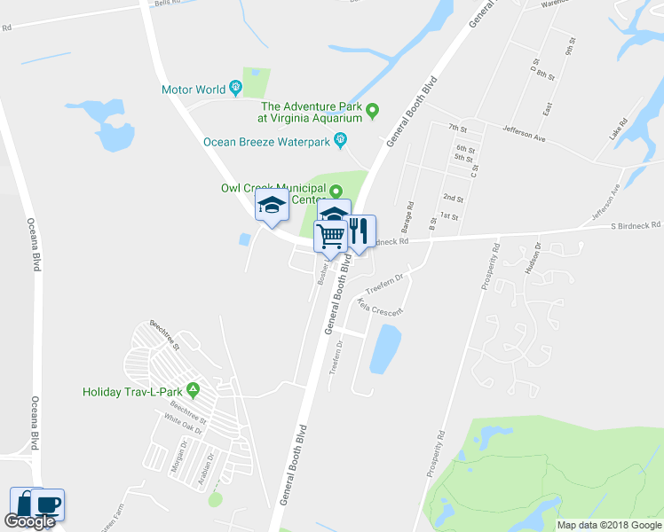 map of restaurants, bars, coffee shops, grocery stores, and more near 909 General Booth Boulevard in Virginia Beach
