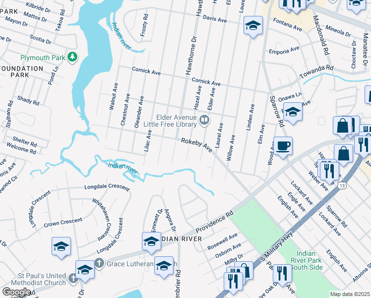map of restaurants, bars, coffee shops, grocery stores, and more near 1607 Hazel Avenue in Chesapeake