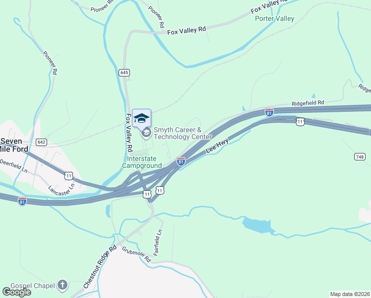 map of restaurants, bars, coffee shops, grocery stores, and more near Ridgefield Drive in Smyth County