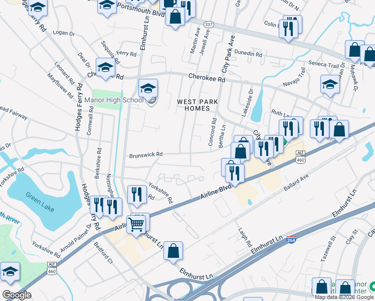 map of restaurants, bars, coffee shops, grocery stores, and more near 1226 Tatem Avenue in Portsmouth