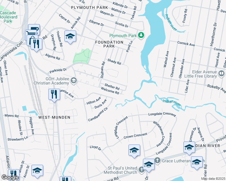 map of restaurants, bars, coffee shops, grocery stores, and more near 3042 Welcome Road in Chesapeake