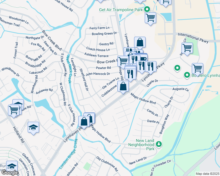 map of restaurants, bars, coffee shops, grocery stores, and more near 3040 Cobblestone Drive in Virginia Beach