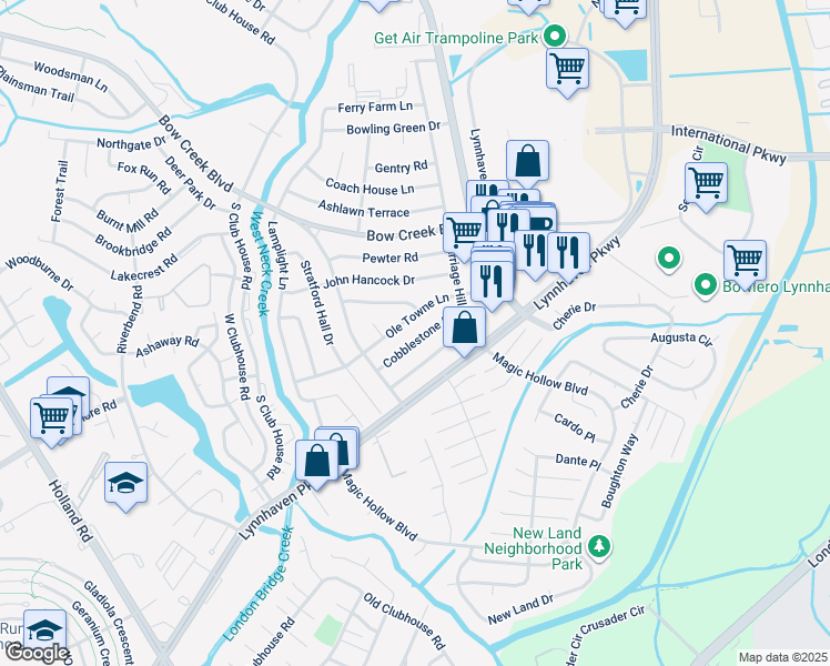 map of restaurants, bars, coffee shops, grocery stores, and more near 3040 Cobblestone Drive in Virginia Beach