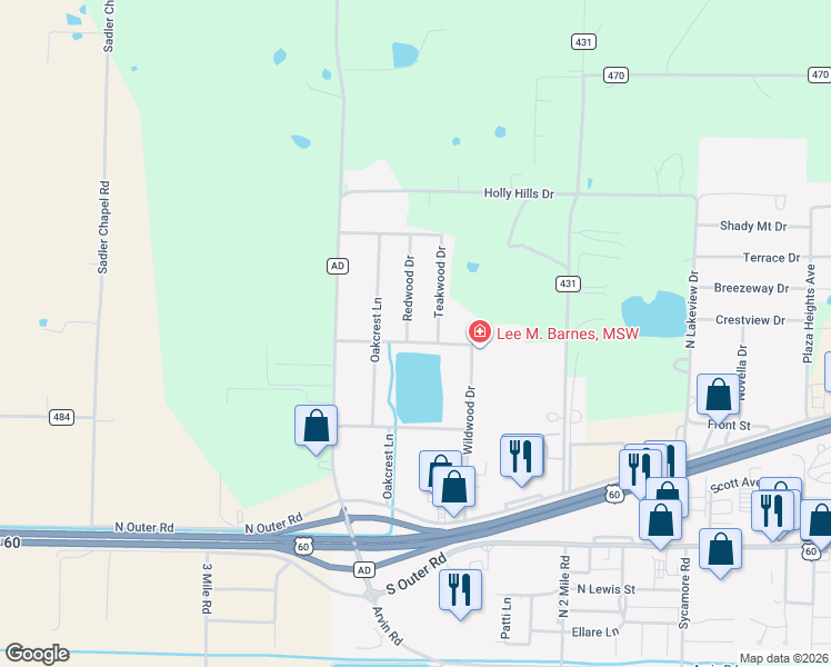 map of restaurants, bars, coffee shops, grocery stores, and more near 1201 Redwood Drive in Dexter
