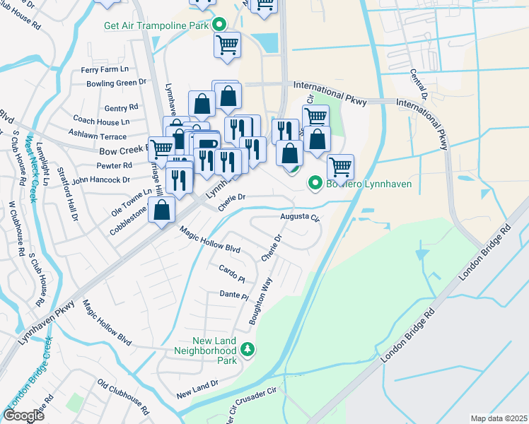map of restaurants, bars, coffee shops, grocery stores, and more near 2949 Augusta Circle in Virginia Beach