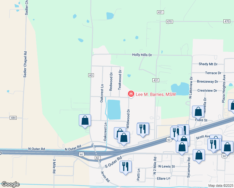 map of restaurants, bars, coffee shops, grocery stores, and more near 1201 Redwood Drive in Dexter