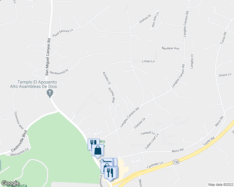 map of restaurants, bars, coffee shops, grocery stores, and more near 7190 Azzelio Way in Salinas