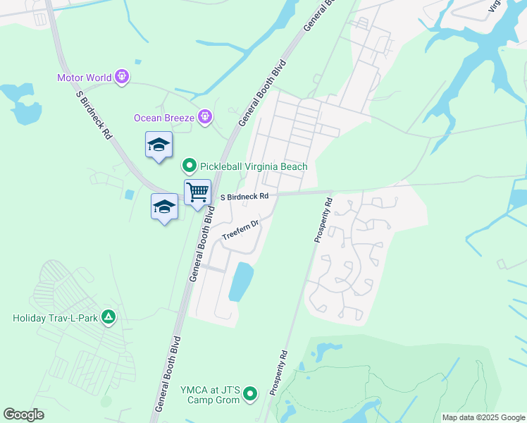 map of restaurants, bars, coffee shops, grocery stores, and more near 1102 Treefern Place in Virginia Beach