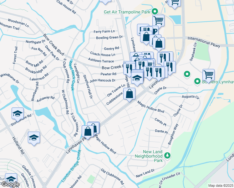 map of restaurants, bars, coffee shops, grocery stores, and more near 3033 Cobblestone Drive in Virginia Beach